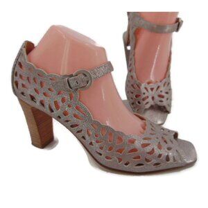 Aquatalia Karma Laser Cut Out Heels US 10 Open Toe Gunmetal Silver Italy Marvin